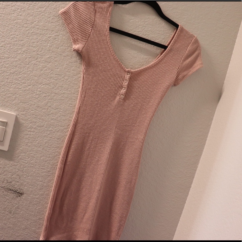 Blush pink mini ribbed dress